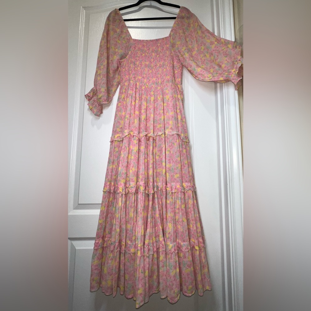 LoveShackFancy Capri Smocked Floral Midi Dress Size Small